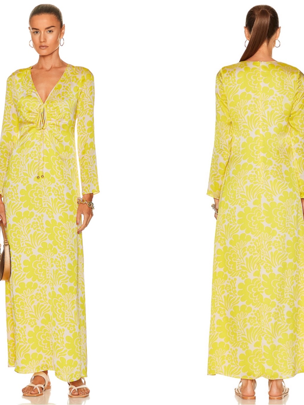ALEXIS Elmina Long Sleeve Floral Keyhole Yellow Maxi Dress Size Small